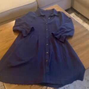 Navy button dress with pockets.